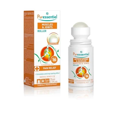 Image of Puressentiel Muscles &amp; Joints Roll On 75ml Providing fast Relief Naturally Soothes Muscle Pain, Back Pain Relief, Neck Shoulder Aches. Acupressure Massager Rub