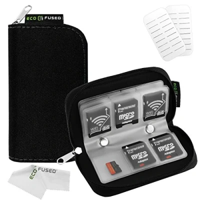 Image of Eco Fused Memory Card Case Fits up to 22x SD, SDHC, Micro Mini SD and 4X CF Holder with 22 Slots (Black)