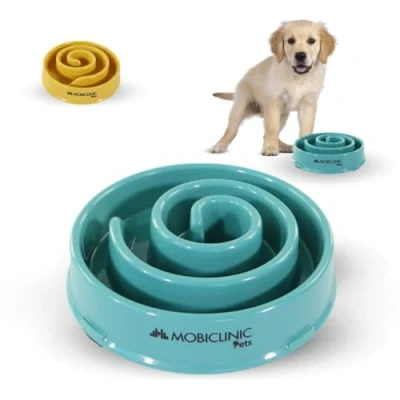 Image of Mobiclinic® Pets Anti Slinging Bowl Dogs, Non Slip, Spiral Shape, 19.5 x 4.6 20.6 cm, Digestive, 500 ml, Easy to Clean, Robust and Durable, Cats,