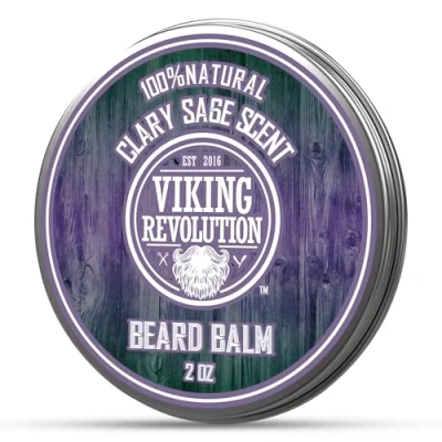 Image of Viking Revolution Beard Balm Natural For Men With Argan &amp; Jojoba Oils Styles, Strengthens Softens Wax Gifts Clary Sage 57 g