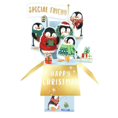 Image of Clever Cubes Pop Up Special Friend Penguins Happy Christmas Card 3D Xmas XCU006A