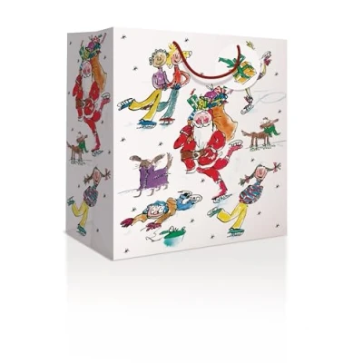 Image of Quentin Blake Santa Skating Large Gift Bag Christmas Accessory 615542 by Woodmansterne