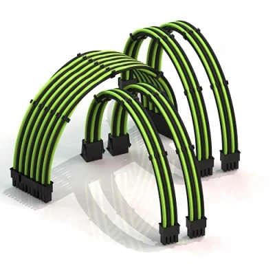 Image of LINKUP AVA 30cm PSU Cable Extension Sleeved Custom Mod GPU PC Braided w/Comb Kit┃1 x 24 P (20+4)┃2 8 (4+4) CPU┃2 (6+2) set┃300mm GreenBlack