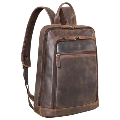 Image of STILORD &#039;Watson&#039; Laptop Backpack 15.6 inch Leather Daypack Large Vintage Rucksack Bag Business Office Bags XL in Genuine Leather, Colour:Zamora Brown