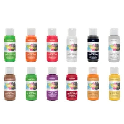 Image of Artiste Halloween Theme Acrylic Paints 59ml Set of 12 Paints, Bring Your Craft to Life with Paint, Mix for More Colours, Use On Paper, Card, Fabric, Wood, Ceramic, Paint Supplies