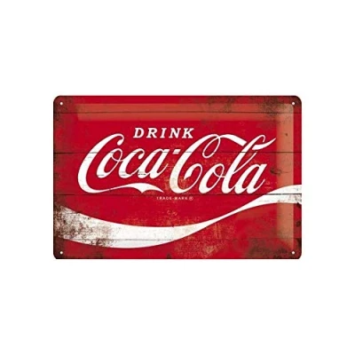 Image of Nostalgic Art Retro Tin Sign Coca Cola Logo Red Wave Gift idea for Coke fans, Metal Plaque, 20 x 30 cm
