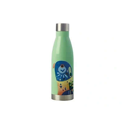 Image of Maxwell &amp; Williams Pete Cromer Insulated Water Bottle, Lorikeet Design, BPA Free Stainless Steel, 500 ml, Green