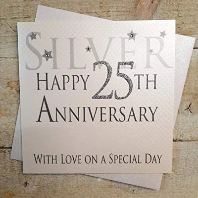 Image of WHITE COTTON CARDS Silver Happy 25th Love On A Special Day, Handmade Anniversary Card (Code AW25)
