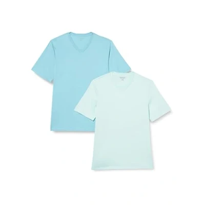 Image of Amazon Essentials Men&#039;s Short Sleeve V Neck T Shirts, Pack of 2, Aqua Blue/Light Blue, XXL