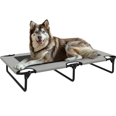 Image of PawHut Raised Dog Bed, Portable Elevated Pet Cot with Breathable Mesh for Indoor Outdoor, Large Dogs, 107 x 61 20 cm, Light Grey