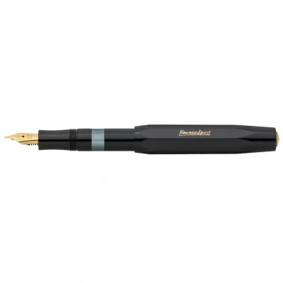 Image of Kaweco Piston SPORT CLASSIC Black/Gold I Premium Plastic Fountain Pen for Ink Bottles with Transparent Window in Nostalgic Box Exclusive Filler 13 cm Nib: EF (Extra Fine)
