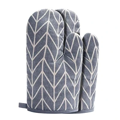 Image of KWELRP 2 Piece Set Oven Mitts BBQ Gloves with Recycled Cotton Non Slip Cooking for Baking Grilling(Grey)