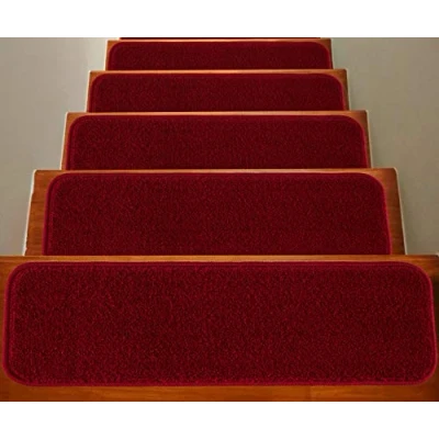 Image of Soft Plain Carpet Stair Treads NON SLIP MACHINE WASHABLE Mats/Rugs, 22x67cm, 11mm Thickness (Red, 15)