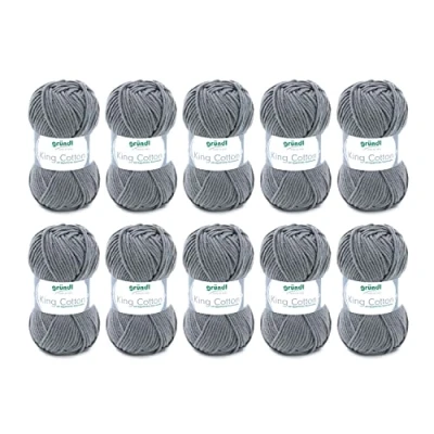 Image of Gründl King Cotton 55% Polyacrylic &amp; 45% 50g/78m Needle Size 6 7 10 x 50g Charcoal