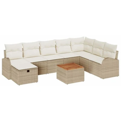 Image of vidaXL 9 Piece Garden Sofa Set with Cushions Beige Poly Rattan