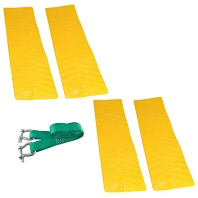 Image of 4 x Tyre Wheel Grip Traction Mats &amp; 8T Tow Rope Recovery Strap Snow Mud Sand