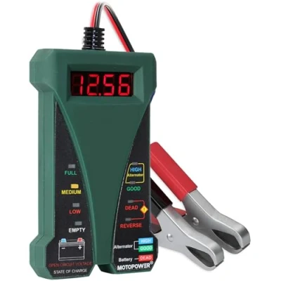 Image of MOTOPOWER 12V Digital Battery Tester Voltmeter and Alternator Charging System Analyzer with LCD Display LED Indication, Midnight Green Rubber Paint