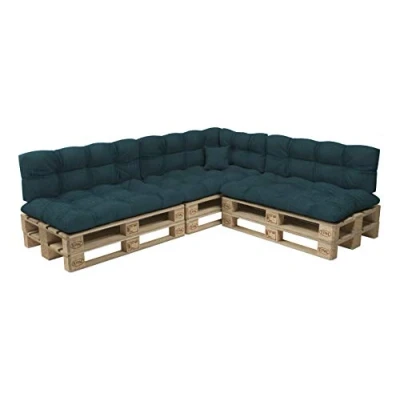 Image of POKAR Euro Pallet Quilted Pillow Set of 8: Seat Cushion 120 x 80cm + Back 40cm, Garden Pillows Sofa, Patio, Without Pallets, Dark Green