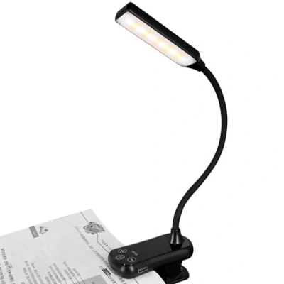 Image of Clip On Light Book Reading Lamp Led Lights with Clamps for Books in Bed USB Rechargeable Camping, Travel, Studying, Kids