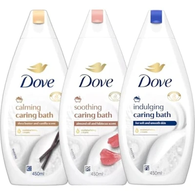 Image of 3 x 450mL Dove Caring Bath Moisturising Cream Soak Bubble Calming, Soothing, Indulging Pick Any Pack Bundle