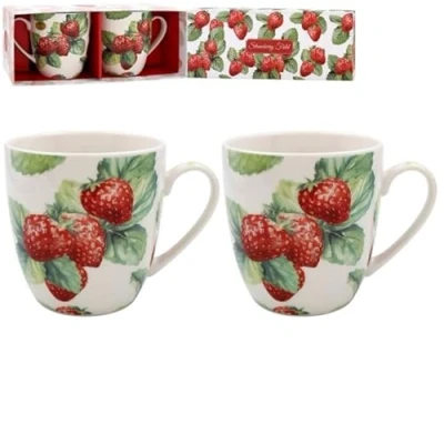 Image of Lesser &amp; Pavey Strawberry Field Mugs Set of 2 Ceramic Coffee for Home or Work Premium Design All Occasions Lovely Tea, Hot Drinks
