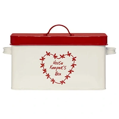 Image of Premier Housewares Housekeepers Box Metal Laundry Detergent Storage Washing Powder Container Cream/Red 16h x 30w 21d