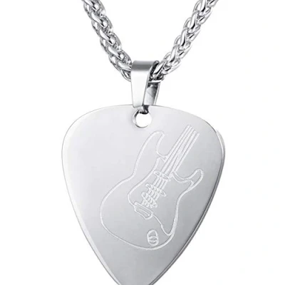 Image of U M PULABO Fasion Guitar Pick Necklace Plectrum Picks Pendant Chain Silver 1 PCS Adorable Quality and Practical Stylish