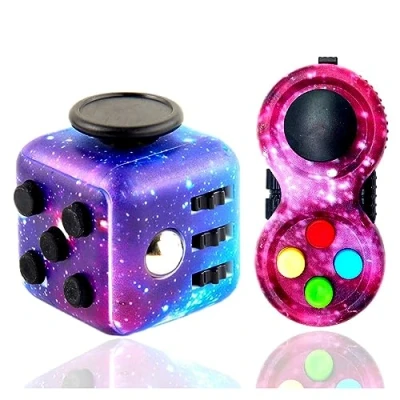Image of Yeefunjoy 2PCS Fidget Toy Set, Pad, Cube Toy, Sensory Relieves Stress and Anxiety Toys Office Classroom Gift for ADHD, Autism, Student, Children Adults (Galaxy)