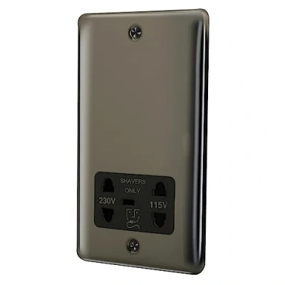 Image of ASAB Dual Voltage Shaver Socket PGM 33728 Black Nickel Overload Protection Suitable for Shavers Polished Finish Easy to Install Long Lasting Stylish Sleek Design Excellent Electrical Conductivity