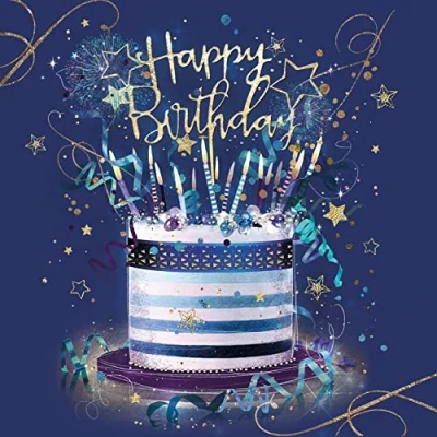 Image of Cherry Orchard Happy Birthday Cake Design Card with Gold Foil Detailing from Publishing