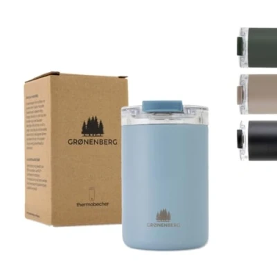 Image of Groenenberg Travel Mug Coffee Cup 350 or 473ml 100% Leakproof hot for Hours Recycled Stainless Steel Mugs Drinks (Sky, ml)