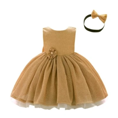 Image of Lito Angels Wedding Bridesmaid Flower Girl Fancy Dress Christmas Party Outfit Ball Gown with Headband Baby Girls Age 9 12 Months, Gold (Tag Number 70)