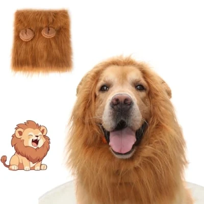 Image of enseak Lion Mane for Dog,dog Mane,dog Costume,dog Costume, Wig Dog Costume with Ears Pet Adjustable Cosplay Party Fancy Hat Activity