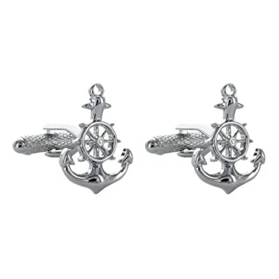 Image of Ship Anchor and Wheel Shirt Cufflinks Presented in Onyx Art Cufflink Box