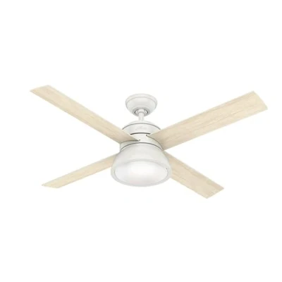 Image of HUNTER Fan Loki, 132 cm, Indoor Ceiling with Light and Handheld Remote, Fresh White Finish, 4 Reversible Blades in Bleached Oak, Ideal for Summer or Winter, Model 50423