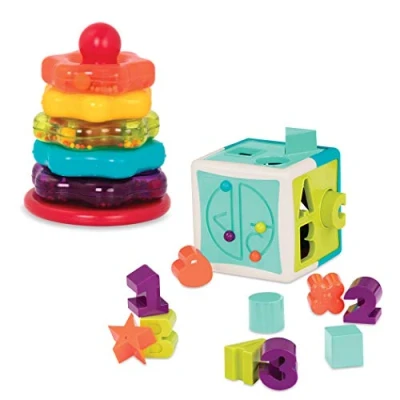 Image of Battat Stacking Rings + Shape Sorter Cube Dual Bundle Learning Toys for Kids Age 1 &amp; Up (20 Pc)