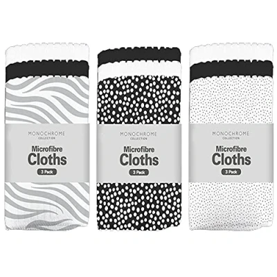Image of Zale Yardley Cleaning Cloth Pack of 3, Monochrome Microfiber Cloths, Dish Cloth, Kitchen Towel, Duster for &amp; Bathroom, Furniture Woods, Glass Mirror (Assorted Design)