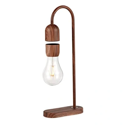 Image of Gingko Design Evaro Light Bulb Lamp, Filament Warm Yellow Bulb, Minimalist, Modern Smart Levitating Desk 12V 1A AD Adapter Included, Touch Control Engraved Button, (Walnut), (G029)