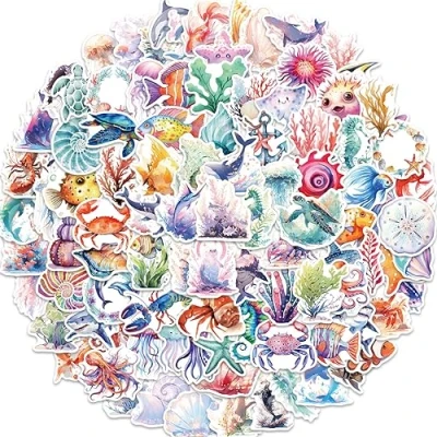 Image of 100 Pcs Marine Animal Stickers for Kids Teens Adults Boys Girls Gift,Stickers Pack Laptop,Skateboard,Luggage,Car,Bike, Cup,Computer,Water Bottle Decor,Animal Vinyl Waterproof Sticker Decals