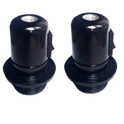 Image of Bakelite Vintage Lamp Holder Built in Switch,FINELED 2 Pcs E27 ES Screw Light Socket Pendant Fitting Set (Black, With switch)