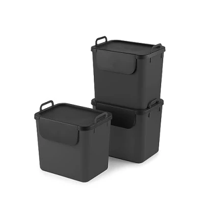 Image of Rotho Jive Recycling Müllsystem anthrazit Set of 3 waste separation system 30l for the kitchen, Plastic (PP recycled), dark grey, x (39.8 29.8 50.1 cm)