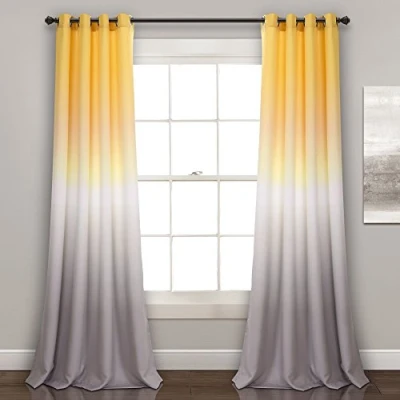 Image of Lush Decor Ombre Fiesta Curtains Light Filtering Window Panel Set for Living, Dining, Bedroom (Pair), 52&quot; W x 84&quot; L, Yellow &amp; Gray