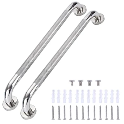 Image of 2 Pack Anti Slip Shower Grab Bar Handle, Chrome Stainless Steel Bathroom Bar, Knurled Balance Bar,Safety Hand Rail Support,Handicap Elderly Senior Assist Bath Handle 20inch