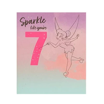 Image of UK Greetings Disney 7th Birthday Card For Her/Girl/Friend With Envelope Silver Foil Design Tinker Bell