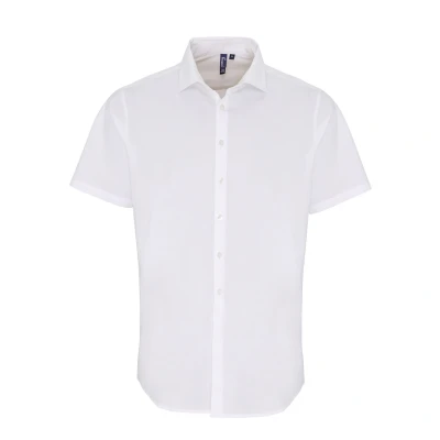 Image of Premier Mens Stretch Fit Poplin Short Sleeve Shirt (White) Size Large
