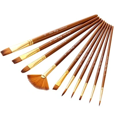 Image of AKORD Artist Paint Brush Set 10pcs Nylon Hair Acrylic Professional Brushes for Watercolor Oil Painting