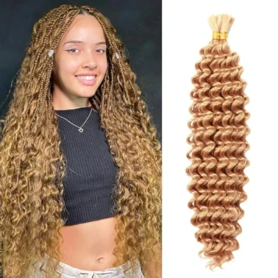 Image of Deep Wave Bulk Hair 18 inch Mixed Synthetic Boho Braids 80g Wet And Wavy No Weft Twist Crochet For Box With 2Bundles (27#, (2 Bundles))