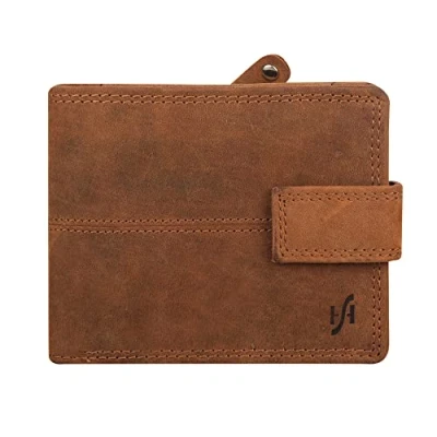 Image of STARHIDE Mans Wallet RFID Blocking Contactless Protection Distressed Hunter Real Leather Billfold Purse with Large Side Zip Around Coin Pocket Gift Boxed 1044 (Brown Hunter)