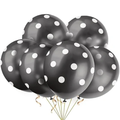 Image of Black Polka Dot Latex Balloons (30cm) Pack of 6 Premium Quality, Perfect for Parties &amp; Celebrations