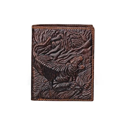 Image of Mens Brown Genuine Leather Wallet with Credit Card Holder Tiger Pattern M